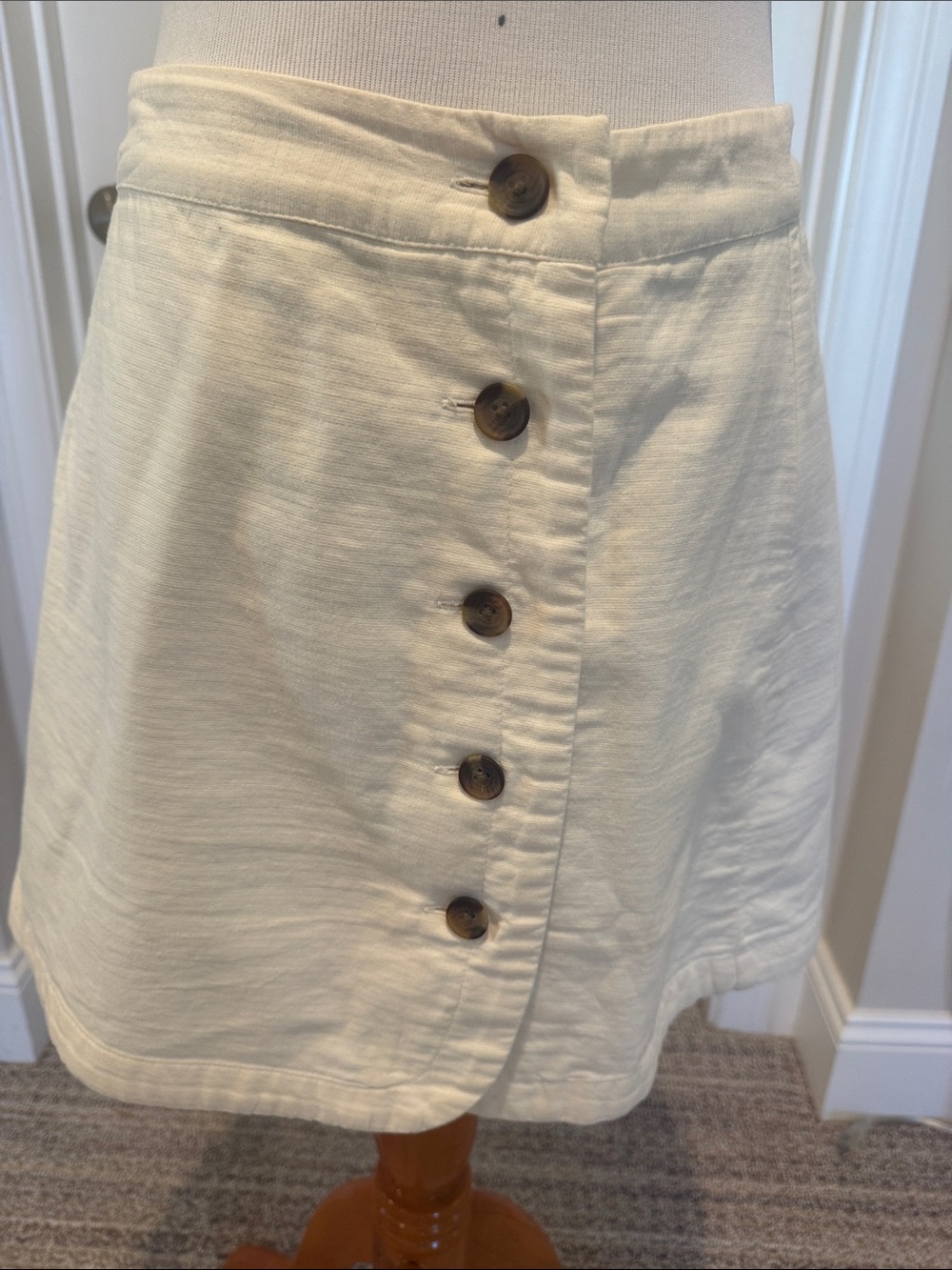 Nordstrom BP Cream A-Line Skirt with Brown Button Front